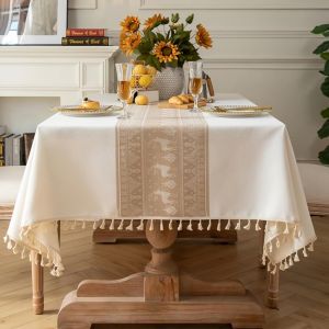 Nappe Rectangulaire Anti Tache Lin et Coton Nappe de Table Lavable Imperm&eacute;able Nappes Blanche Tissu pour Exterieur Jardin, Cuisine, Table Basse, Table &agrave; Manger (140 x 240 cm) - Neuf