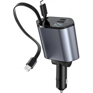 Chargeur de voiture r&eacute;tractable chargeur de voiture USB C 69W PD&QC3.0 accessoires de voiture charge batterie pour voiture Fast Charging chargeur de voiture compatible avec iPhone Pro Max iPad - Neuf