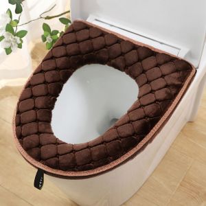 Plus Épais Toilettes De Couverture De Siège De L'hiver Au Chaud Chenille Pad Fermeture À Glissière Machine Élastique Souple Salle De Bain Wc Housse De Siège - Neuf