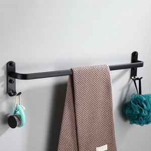 Porte Serviette Salle de Bain sans Percage Porte-Serviettes Murale Noir avec 2 Crochets Barre Serviette en Aluminium Cuisine Noir 1 Couche 40cm - Neuf