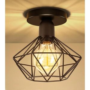 Kal-Plafonnier Luminaire Industrielle, Lustre Suspension Interieur, Vintage Plafond Abat-Jour Métal 220mm Lampe E27 Corde Ajustable Pour Salon Cuisine - Neuf