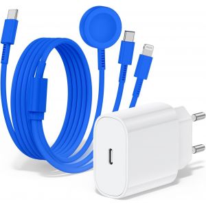 Thef-Chargeur Pour Apple Watch, Chargeur Usb C 20 W Avec Câble De Charge Apple Watch 3 En 1 (2 M), Chargeur Apple Watch Pour Apple Watch Series 9/8/7/6/Se/5/4/Iphone 16/15/14/13/12/11/Ipad En Charge - Neuf