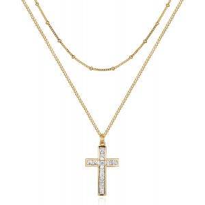 Kal-Chaîne Pour Femme En Or Avec Pendentif En Forme De Croix - Hypoallergénique - Plaqué Or 18 Carats - Bijou Fantaisie Pour Femmes Et Filles - Neuf