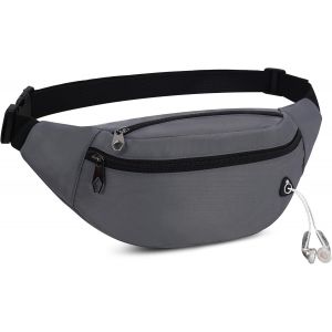 KALANKA-Sac Banane Homme Femme Sac Banane avec Prise Casque et Poches à 3 Fermetures à glissière Ceinture réglable pour la Voyage randonnée d'entraînement en Plein air - Neuf