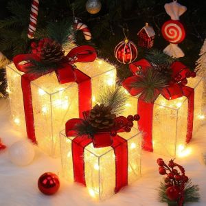 Bo&icirc;tes &Agrave; Cadeaux Lumineuses De No&euml;l, 60 Leds D&eacute;coration Int&eacute;rieur Lumi&egrave;re, Lot De 3 Bo&icirc;tes Lumineuses D&eacute;coration &Eacute;clairage De No&euml;l Int&eacute;rieur/Ext&eacute;rieur D&eacute;co Lumi&egrave;re - Neuf