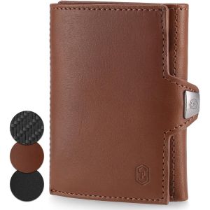 Tryo Petit Portefeuille Pour Homme Et Femme En Cuir Avec Compartiment Pour Pièces De Monnaie, Porte-Cartes Et Bouton Pression, Mini Portefeuille Avec Espace Pour Plusieurs Cartes, Marron, - Neuf
