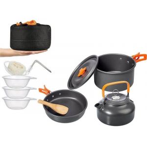 Batterie De Cuisine De Camping Portable 10 Pi&egrave;ces Pour Randonn&eacute;e Et Pique-Nique - Orange - Neuf