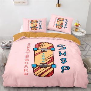 Housse Couette X Enfant Doux Confortable Parure Lit Personnes Microfibre Housse De Couette Personnes Skateboard X Cm + X Taies D'oreiller Xcm - Neuf