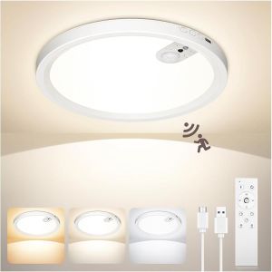 Subzonal-Plafonnier Detecteur De Mouvement, Rechargeable De 7000mah, 3 Temp&eacute;ratures De Couleur, R&eacute;glage De La Luminosit&eacute;, T&eacute;l&eacute;commande Avec Minuterie, Adapt&eacute;e Aux Salles De Bain, Garages (1 Pi&egrave;ce) - Neuf