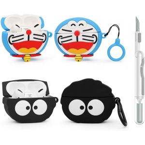 ELVORIX-Pack de 2 + Stylo Nettoyant Housse en Silicone pour Apple AirPods Pro 2&egrave;me/1&egrave;re G&eacute;n&eacute;ration &Eacute;couteurs Sans Fil avec Kit de Stylo de Nettoyage, Design de Peau de Dessin Anim&eacute;, Protection pour - Neuf