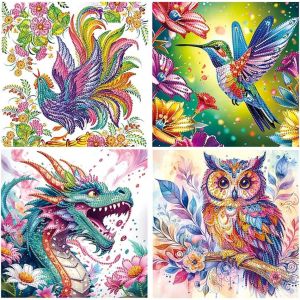 Ayuhr-4 Pièces Diamant Peinture Dragons 30x30cm Diamant Painting Diy Forme Spéciale Broderie Damant Coq Perle Diamant A Coller Hibou Chouette Peinture Par Numéros Colibri Animaux Fantaisie Dragon - Neuf