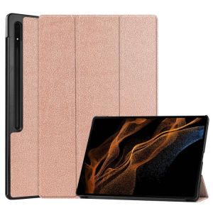 Étui En Cuir 3 Volets Pour Samsung Galaxy Tab S10/S9 Ultra - Couleur Unie, Or Rose - Neuf