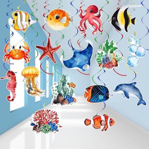 36 Pièces Tourbillons Suspendus de Poissons Tropicaux Décoration de Fête Sous Mer Animaux Marins Spirales Décoration de Plafond pour Garçons Enfants Fête sur Thème d'Océan Anniversaire Baby Shower - Neuf