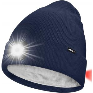 Unisexe 8 Led Bonnet Lampe Frontale,Usb Rechargeable Rouge Feu Arrière Clignotant Chapeau De Course Lumière Chaud Polaire Doublée Tricot Bonnet Cadeaux Pour Hommes Et Femmes - Neuf