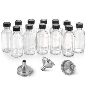 12,2 Oz Petites Bouteilles En Verre Transparent (60 Ml) Avec Couvercles Et 3 Entonnoirs En Acier Inoxydable - Boston Bouteilles D'échantillons Rondes Pour Potions,Jus,Shots De Gingembre,Huiles,W - Neuf