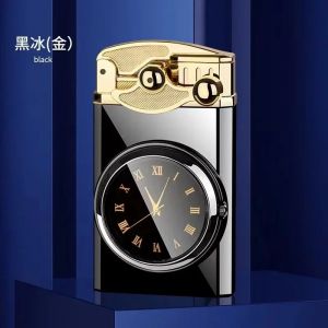 (Beige) Briquet &agrave; gaz de montre &agrave; bascule en m&eacute;tal coupe-vent, lumi&egrave;res color&eacute;es, lampe de poche &agrave; double flamme, allume-cigare Jet Butane, cadeau pour homme - Neuf