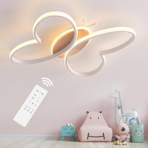 38cm Lampe De Chambre D'enfant Plafond,40w Led Lampe De Plafond Chambre D'enfant Avec T&eacute;l&eacute;commande Avec Fonction Veilleuse,Papillon Lampe De Plafond Pour Chambre D'enfant (Blanc) - Neuf