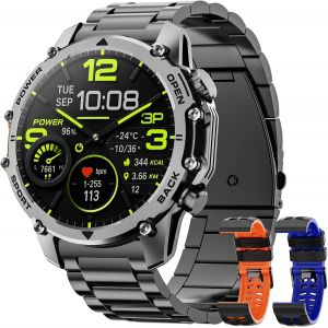 Montre Connectée Homme 1,52""Hd Écran Smartwatch, 500 Mah Batterie Et 114+ Modes Sportifs, Montre Connectée Militaire Avec Fréquence Cardiaque/Spo2/Sommeil Moniteur Et Lampe De Poche Pour Android Ios - Neuf