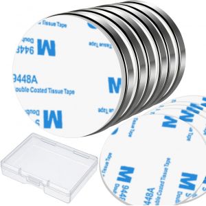 JEXNOVASHOP-Lot de 6 Aimant Puissant Adhesif, 30 mm x 3 mm Aimants en N&eacute;odyme Rond, Mini Aimant Autocollant Puissant Rond, Petit Aimant Rond - avec 6 Autocollants e Bo&icirc;te de Rangement, pour Maison, &eacute; - Neuf