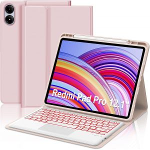 Kalanka-Clavier Pav&eacute; Tactile Pour Xiaomi Redmi Pad Pro 12.1/Xiaomi Poco Pad 12.1 Pouces 2024, Coque Avec R&eacute;tro&eacute;clairage 7 Couleurs Keyboard Bluetooth D&eacute;tachable Azerty Fran&ccedil;ais Pour Redmi Pad Pro 12. - Neuf