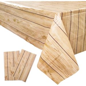 Kalanka-2pcs Nappe F&ecirc;te Couleur Bois Marron Plastique Nappe Anniversaire Table 130x220cm Rectangulaire Nappe Barbecue En Plein Air Tr&egrave;s Fin Linge De Table &Agrave; Manger Cuisine Banquet Mariage Jardin Phot - Neuf