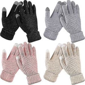 4 Paires Gants À Écran Tactile D'hiver Pour Femmes Polaire Chaude Gants Doublés De Tricot Brassard Élastique Gants D'hiver Texting Gants - Neuf