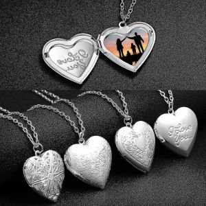 2x Photo Médaillon Collier Image Souvenir Bijoux Argent Mémoire Pendentif Charme Cadres Ouvrables Vintage En Forme De Coeur Cadre Photo Pendentif Pour Homme - Neuf