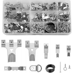 Chenquansarl-Kit De Suspension De 230 Pièces Pour Murs Durs, Crochets Robustes Et Crochets De Cadre Avec Clous, Anneaux En D, Crochets En Dents De Scie, ?illets À Vis, Fil De Suspension, Matériel De Susp - Neuf