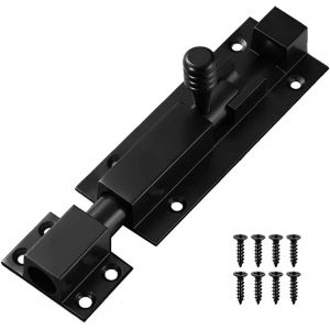 Le Verrou de la porte, Noir Loquets de Porte en Alliage d'Aluminium Intérieur Extérieur de Serrure de Porte de Longueur 126mm avec Vis de Fixation pour antivol et de Sécurité - Neuf