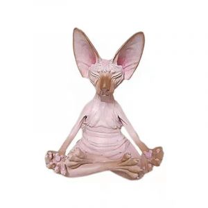 Statue de chat Sphynx m&eacute;ditant, d&eacute;coration de bureau rose - Neuf