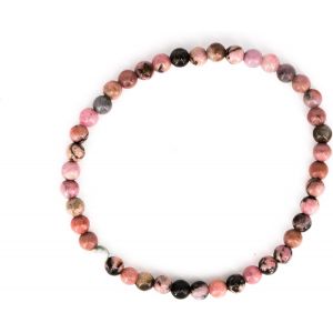 Kalsw-Bracelet Noir Rose En Pierre Pr&eacute;cieuse Naturelle Rhodonite Avec Boules De 4 Mm Enfil&eacute;es Sur Fil De Nylon &Eacute;lastique-Fait Main,18 Centimeters,Caoutchouc,Rhodonite - Neuf