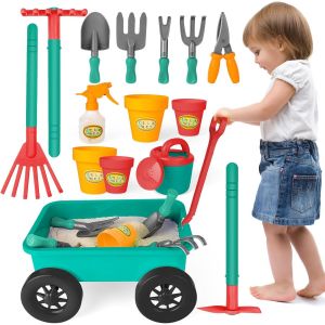 Ensemble de Jardinage avec Brouette Enfants, Pelle, Râteau, Pots de Plantes, Arrosoir, 14PCS Kit de Jeu avec Outils de Jardinage pour Enfants, Set d'outils de Jardinage 3 Ans +, Cadeau Enfant - Neuf