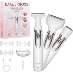 Barberboss Rasoir &Eacute;lectrique Pour Femme, Portable 3 En 1 Pour Femme, Rasoir Corps, Bikini Et Visage, Rasoir Sans Fil, &Eacute;pilation Visage, Rechargeable Par Usb, Qr-8003 - Neuf