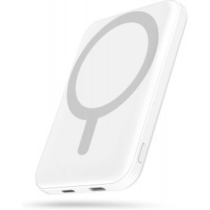 Podoru for Mag-Safe Batterie Externe magnétique 5000 mAh avec câble de Type C 20 W PD Charge Rapide Éclairage Entrée Chargeur Portable sans Fil pour iPhone 15/14/13/12/Pro/Pro Max-Lune Blanc - Neuf