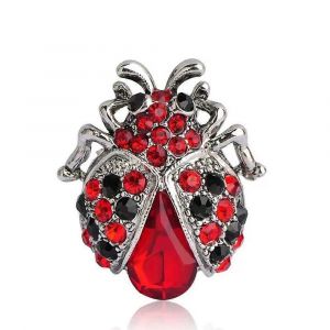 Rouge Cristal Strass Coccinelle Brooch Pin Coccinella Scarab&eacute;e Bijoux Pour Les Femmes, Cadeau &Eacute;l&eacute;gant Accessoire En Rouge Et Argent - Neuf