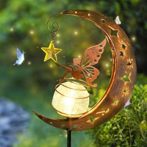 Lampe Solaire De Jardin D'ext&eacute;rieur De F&eacute;e Des Fleurs, Lumi&egrave;res D&eacute;coratives Pour L'ext&eacute;rieur, Avec Boule De Verre &Agrave; Led, Lampe Solaire Lunaire, Pour Balcon, Pelouse, Patio Ou Cour - Neuf