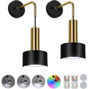 Ulteronixshop-Lot De 2 Appliques Murales &Agrave; Piles Rechargeables Aliment&eacute;es Par Piles &Agrave; Intensit&eacute; Variable Rvb 18 Couleurs Minuteur Usb Avec T&eacute;l&eacute;commande Pour Chambre &Agrave; Coucher, Salon - Noir - Neuf