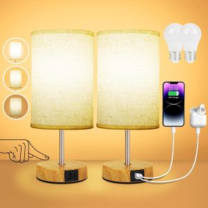 Subzonal-Lampe De Chevet Tactile Lot De 2 Avec Ports De Charge Usb-A + Usb-C, Intensit&eacute; Variable 3 Voies, Abat-Jour En Tissu De Lin, Petite Lampes De Table Pour Chambrer Salon H&ocirc;tel (Ampoule Incluse) - Neuf