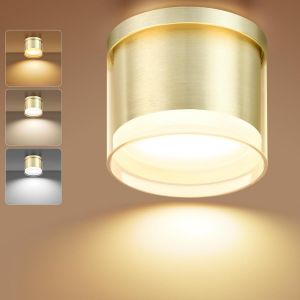 KAL-Led Spot En Saillie Orientable, 7W 800Lm Ø90×86Mm Spots De Plafond, 3000K/4000K/6500K Spot Led, Aluminium Rond Couleur Laiton Plafonnier Spot Led Orientable 1 Pièce - Neuf