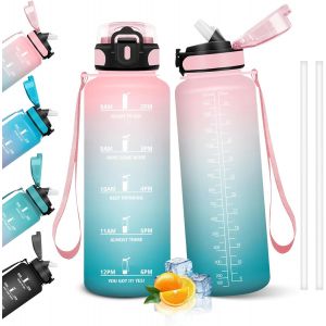 Eryi-Gourde, 1.5l Bouteille, Gourde Sport Avec Paille, Gourde Motivation Avec Marqueur De Temps, Bouteille D'eau, Étanche, Bouteille D'eau Pour Randonnée, Camping, Fitness, Cyclisme - Neuf