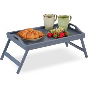 Checarzhn--No1-10026123 Tablette De Lit Bambou Pieds Rabats Rebords Plateau De Service & Petit Déjeuner, Hlp 6,5 X 50 X 30 Cm, Gris, Mdf, 1 Élément - Neuf