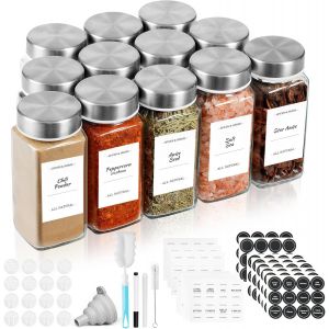 Eryi-Pot A Epices,Lot De 12 X 120ml Pot À Épices Verre,Bocaux Epices Avec Couvercle En Acier Inoxydable,Avec Tamis, Étiquettes,Brosser, Entonnoir - Neuf