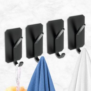 Crochet mural adhésif (noir), 4 pièces, pour cuisine, salle de bain, bureau, crochet de cuisine pour suspendre serviettes, chapeaux, clés, sacs - Neuf