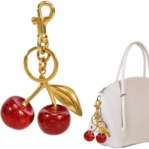 KAL-Cerise Porte Clef,Cherry Keychain Bag Charm,Cle Femme,Voiture Personnalisé Mignon Porte-Clés Cadeau Exquis Cles Pour Femmes Et Amoureuses De Mode Les Sacs À Main,Purse Charms For Handbags - Neuf