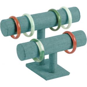 Nbgcm-Présentoir À Bijoux En Velours, Porte Bracelet Avec Barres Amovibles, Support Pour Bracelets, À 2 Niveaux, Organisateur De Bijoux, Support De Bracelet Pour Bracelet, Collier, Montre (Dunkelgrün - Neuf