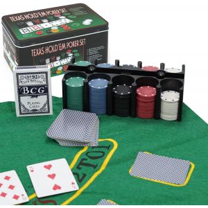 Chenquansarl-Lot De 200 Jetons De Poker Casino Texas Holdem Et Black Jacks Avec Tapis Et Boîte En Étain | Ensemble De Jeu De Casino - Neuf