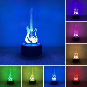 Kalanka-Lampe 3d Guitare Decorative, Lampe De Chevet Intelligente À 7 Couleurs Pour Enfants, Veilleuse Ado Décorative Pour Chambre À Coucher, Cadeau D'anniversaire Pour Garçons Et Filles - Neuf