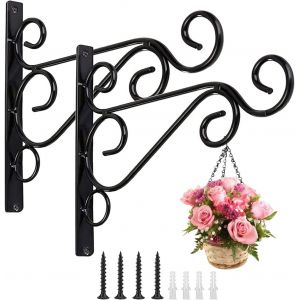 KALANKA-2 Pièces Accroche Plante Mural, Crochets de Suspension Muraux avec Vis Suspendu, Crochets de Jardin en Fer Forgé en Métal Accessoires pour Paniers de Plantes, Mangeoires à Oiseaux, Lanterne - Neuf