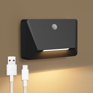 Veilleuse Avec D&eacute;tecteur De Mouvement, Lampe Murale Sans Fil Led Escalier Detecteur, Mode Li&eacute;, 3000k, 2200 Mah, Usb Rechargeable, Sans Per&ccedil;age, Pour Couloir, Chambre, B&eacute;b&eacute;, Noir - Neuf