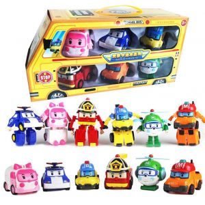 6 En 1 Bande Dessinee Animation Coreenne Robocar Poli Transformation Robot Car Toys Set 83168-9 - Neuf